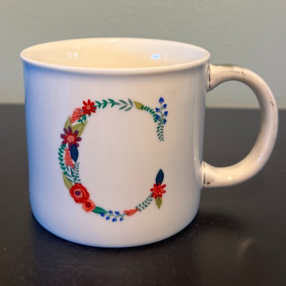 OPALHOUSE Stylish Letter “C” Initial Monogram Alphabet Floral Porcelain Mug ~ - Picture 1 of 12